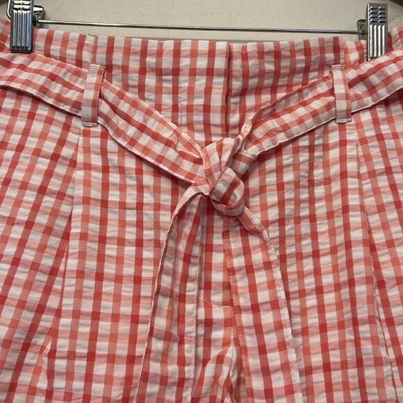 Loft pink white checkered tie waist ruffle shorts Size M New - Picture 4 of 9